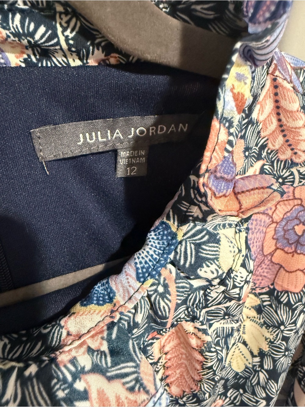 julia jordan Navy Floral Ruffle Midi Dress with Pink Accents - Picture 2 of 3